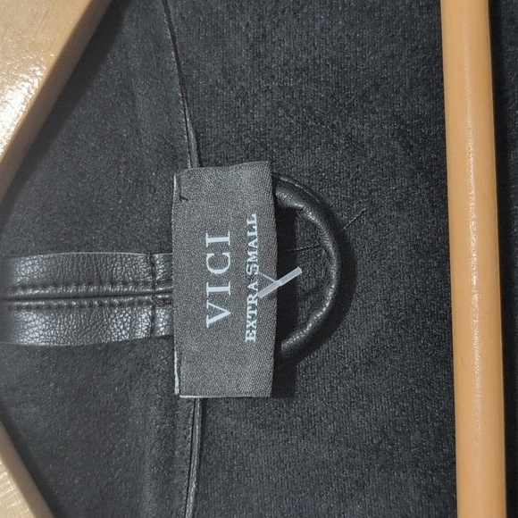 Vici Black Faux Leather and Suede Waterfall Open Jacket Women's Size XS - Picture 5 of 13